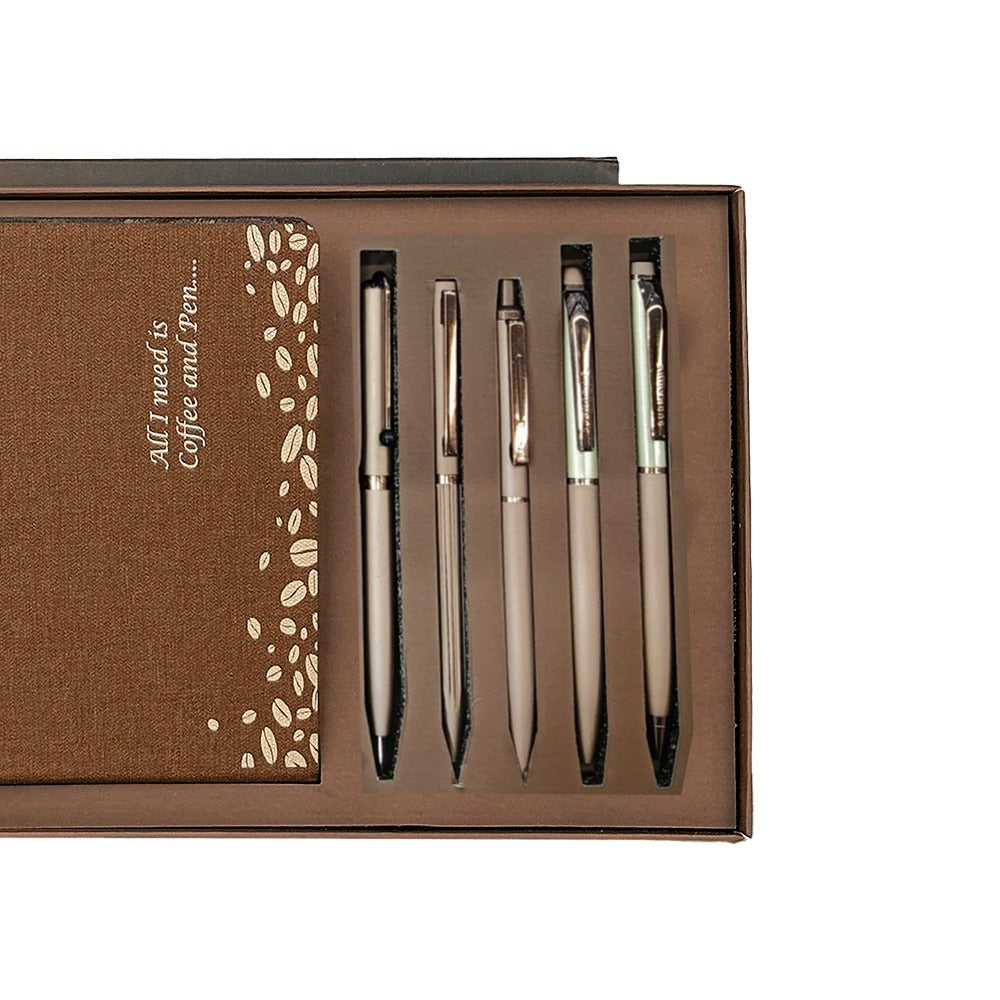 Premium Coffee Aroma Metal Pen & Diary Gift Set