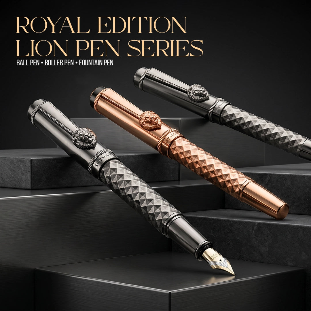 Royal Edition Lion Metal Roller & Fountain Pen Set - Gun Metal & Rose Gold