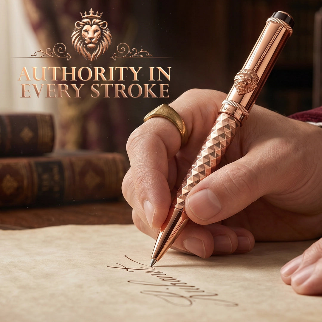 Royal Edition Lion Metal Roller, Ball, & Fountain Pen Set - Rose Gold