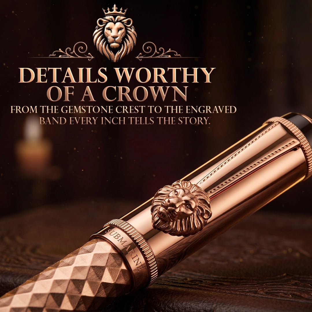 Royal Edition Lion Metal Roller, Ball, & Fountain Pen Set - Rose Gold