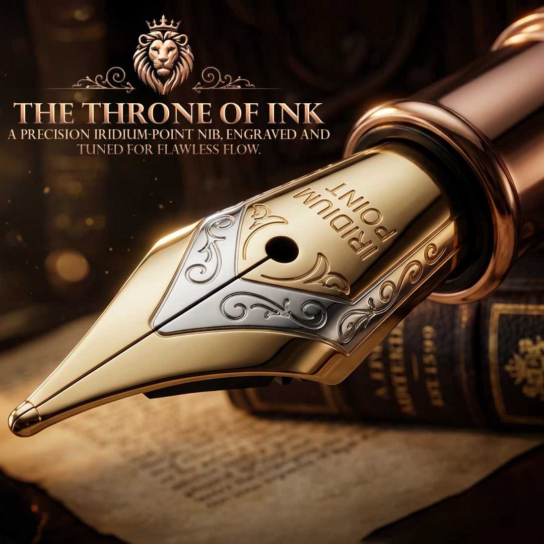 Royal Edition Lion Metal Roller, Ball, & Fountain Pen Set - Rose Gold