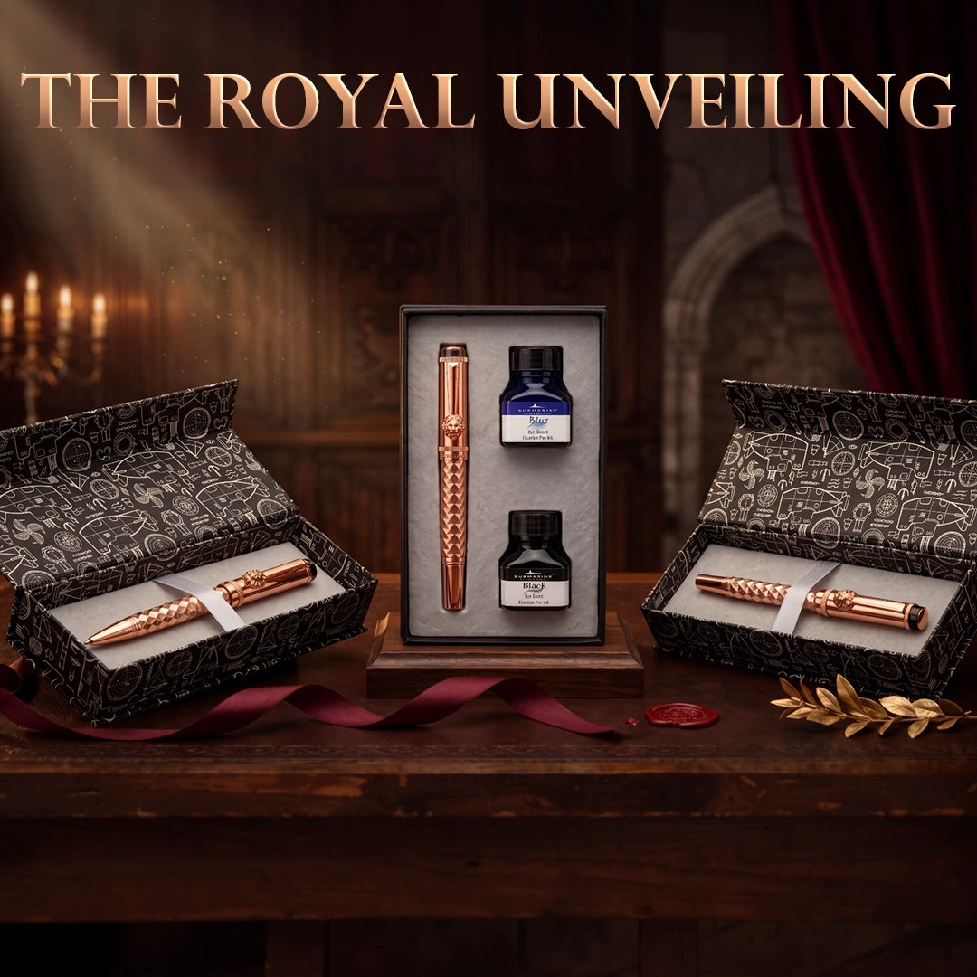 Royal Edition Lion Metal Roller, Ball, & Fountain Pen Set - Rose Gold