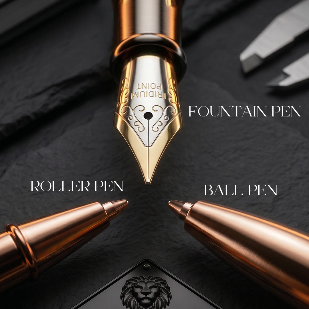 Royal Edition Lion Metal Roller & Fountain Pen Set - Gun Metal & Rose Gold
