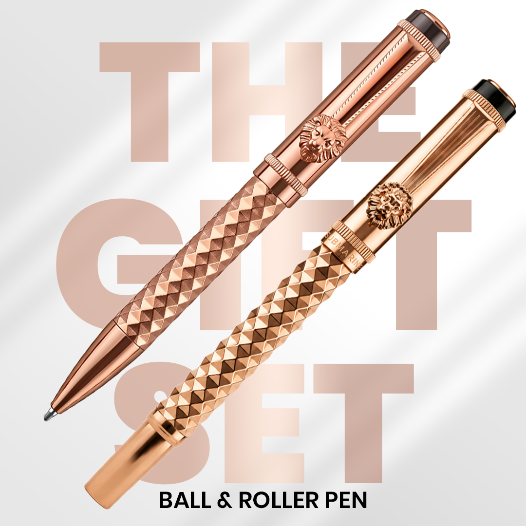 Royal Edition Lion Metal Roller & Ball Pen Set - Rose Gold