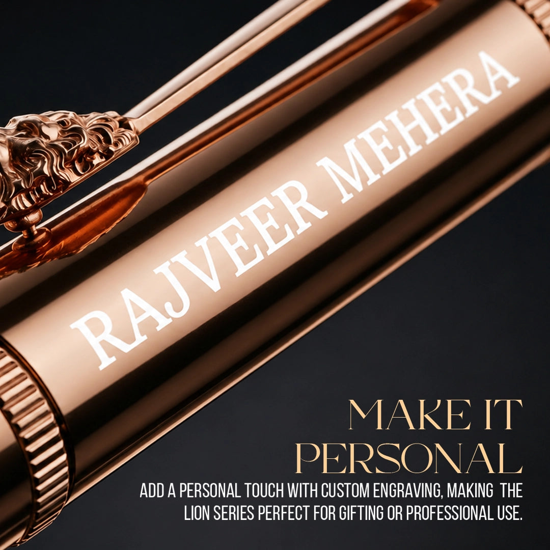 Royal Edition Lion Metal Roller & Fountain Pen Set - Gun Metal & Rose Gold