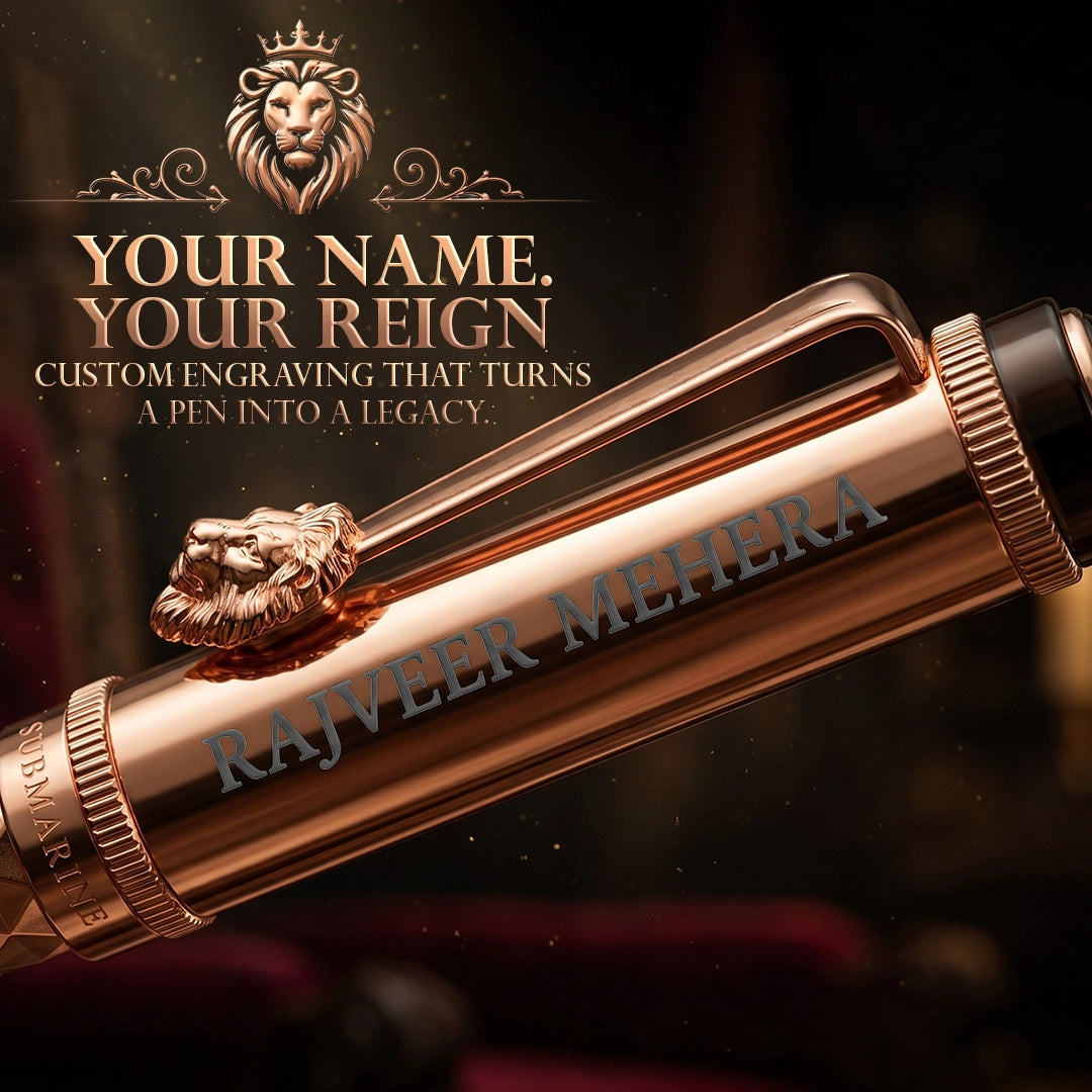 Royal Edition Lion Metal Roller, Ball, & Fountain Pen Set - Rose Gold