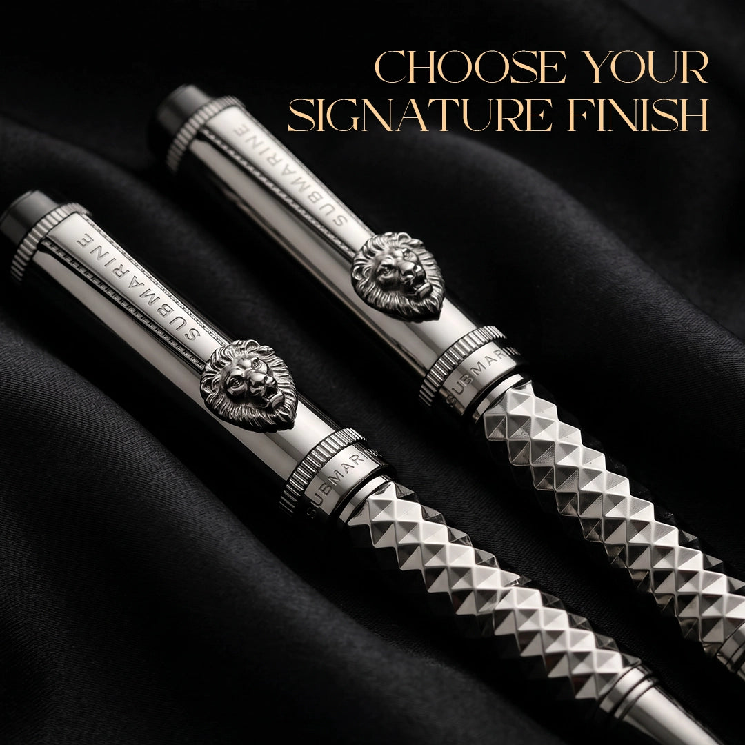 Royal Edition Lion Metal Roller & Fountain Pen Set - Gun Metal & Rose Gold