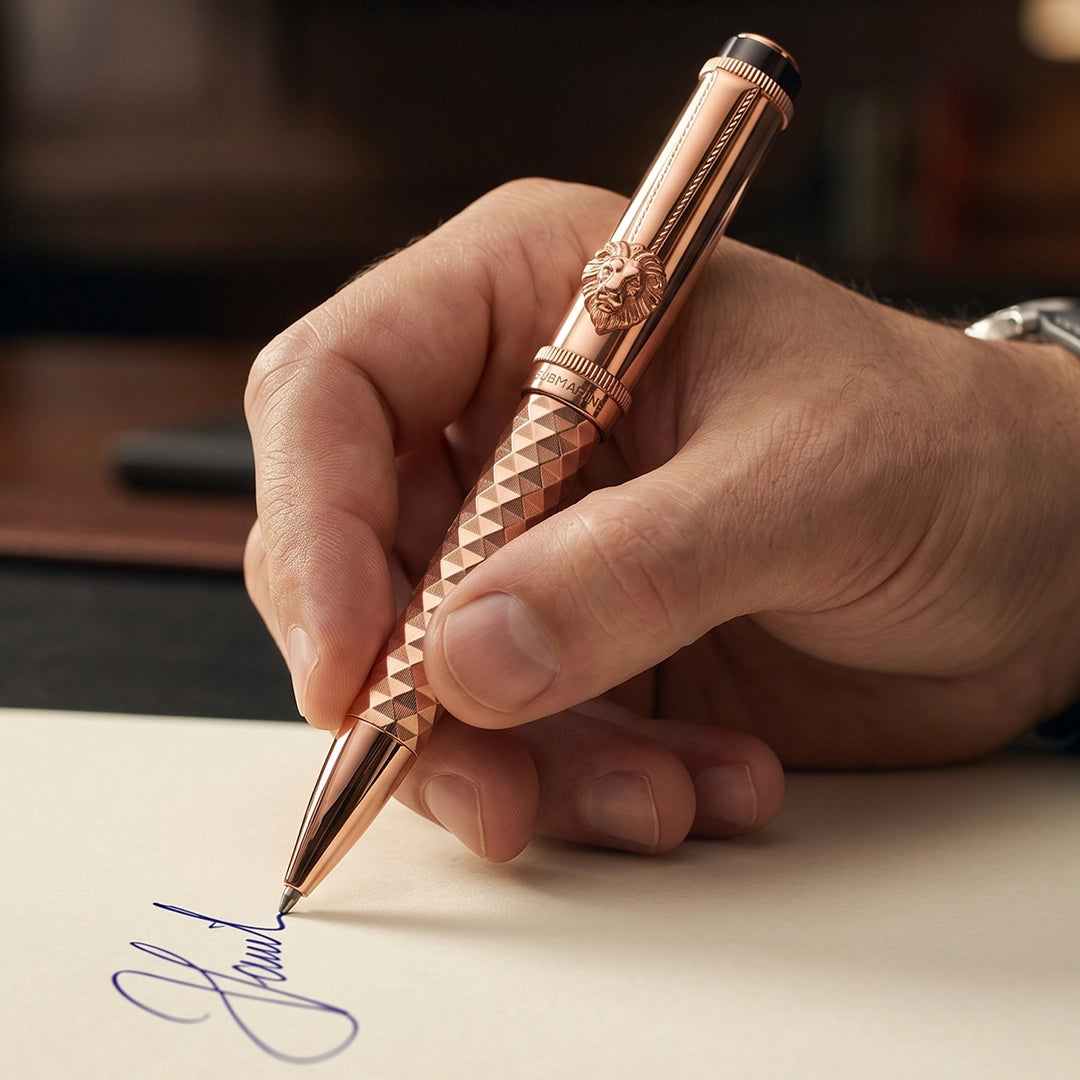 Royal Edition Lion Metal Roller, Ball, & Fountain Pen Set - Rose Gold