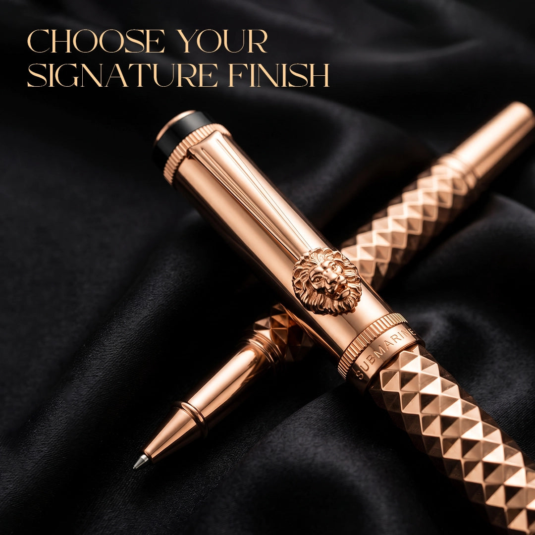 Royal Edition Lion Metal Roller & Fountain Pen Set - Gun Metal & Rose Gold