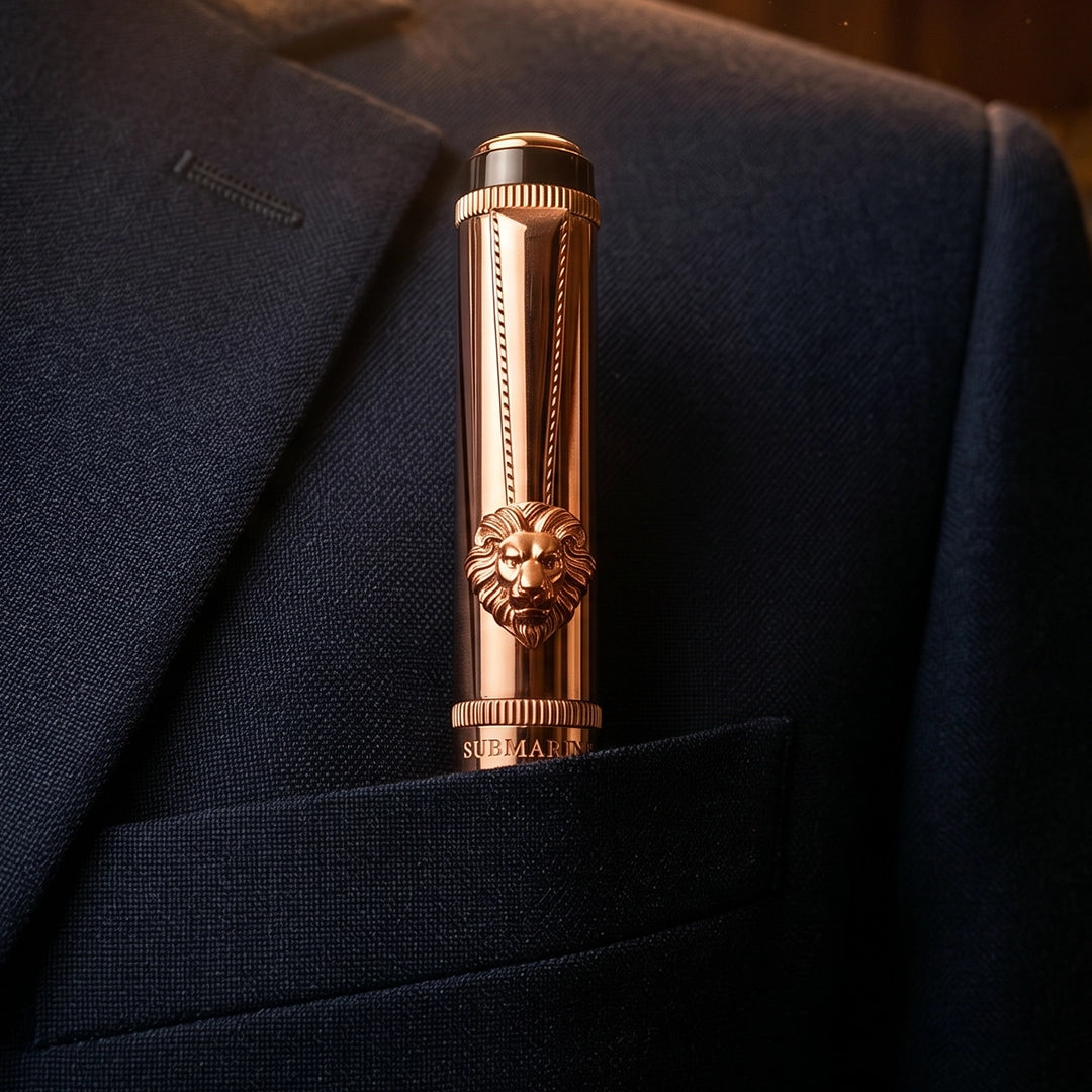 Royal Edition Lion Metal Roller, Ball, & Fountain Pen Set - Rose Gold
