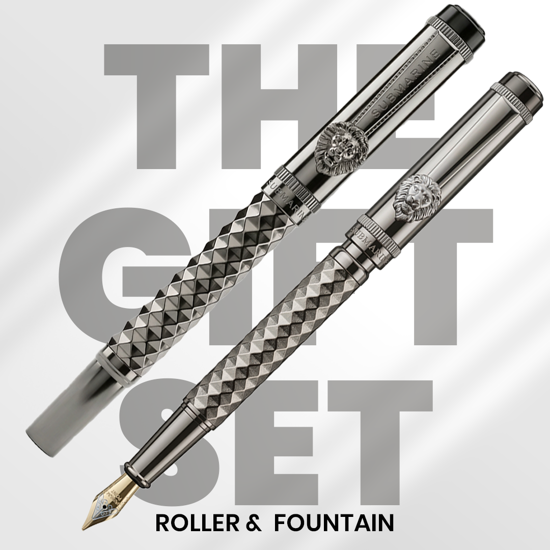 Royal Edition Lion Metal Roller & Fountain Pen Set - Gun Metal