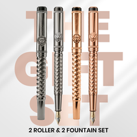 Royal Edition Lion Metal Roller & Fountain Pen Set - Gun Metal & Rose Gold