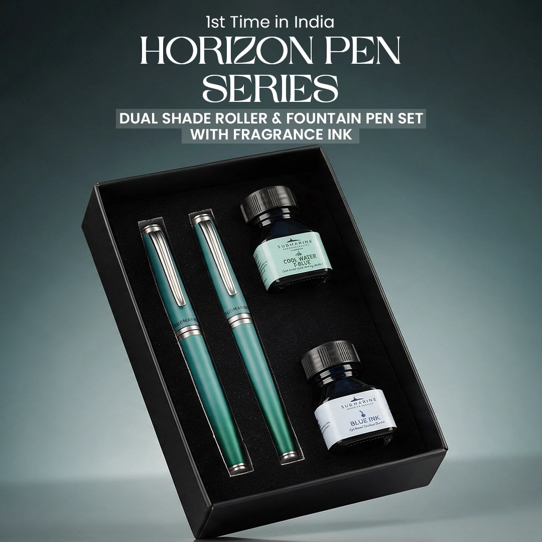 Horizon Dual Shade Fragrance Roller & Fountain Pen Set - Lemon Green