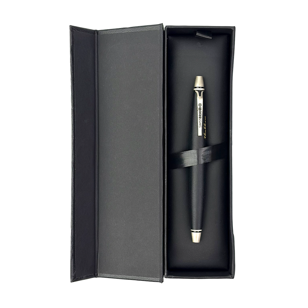 SWISSBRAND Vivid 2532 Matte black chrome Ballpoint Pen with chrome trim