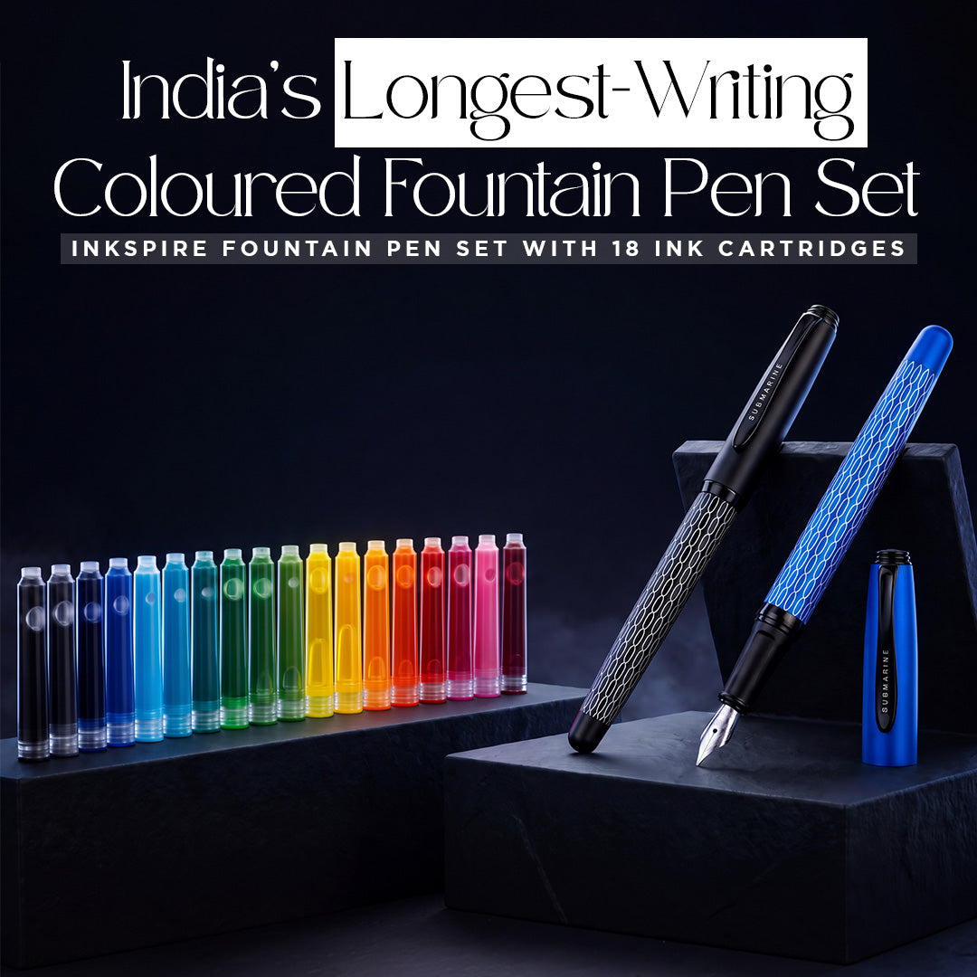 Inkspire Fountain Pen Set with 18 Ink Cartridges