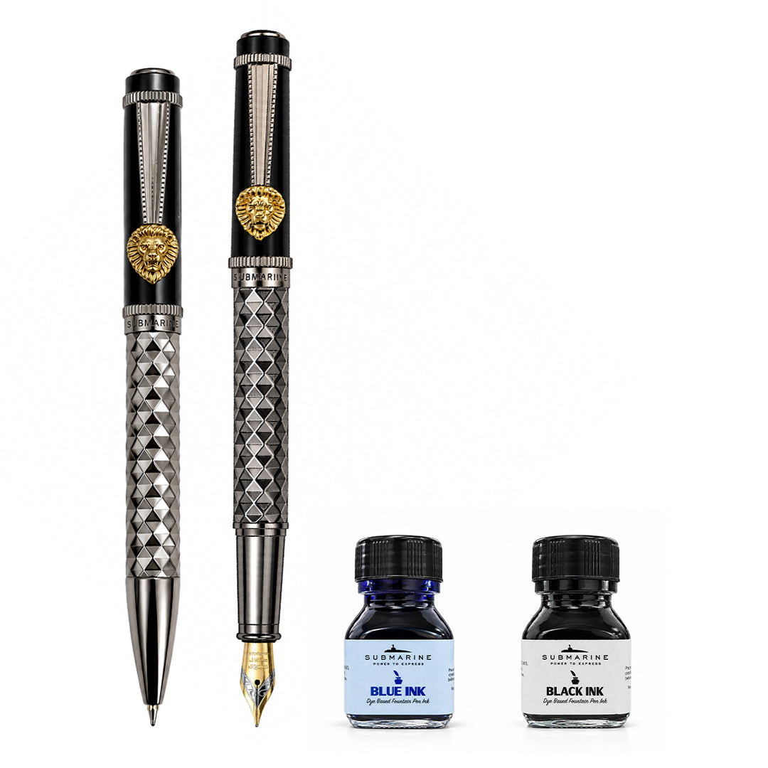 Royal Edition Lion Metal Ball & Fountain Pen Set - Limited Edition