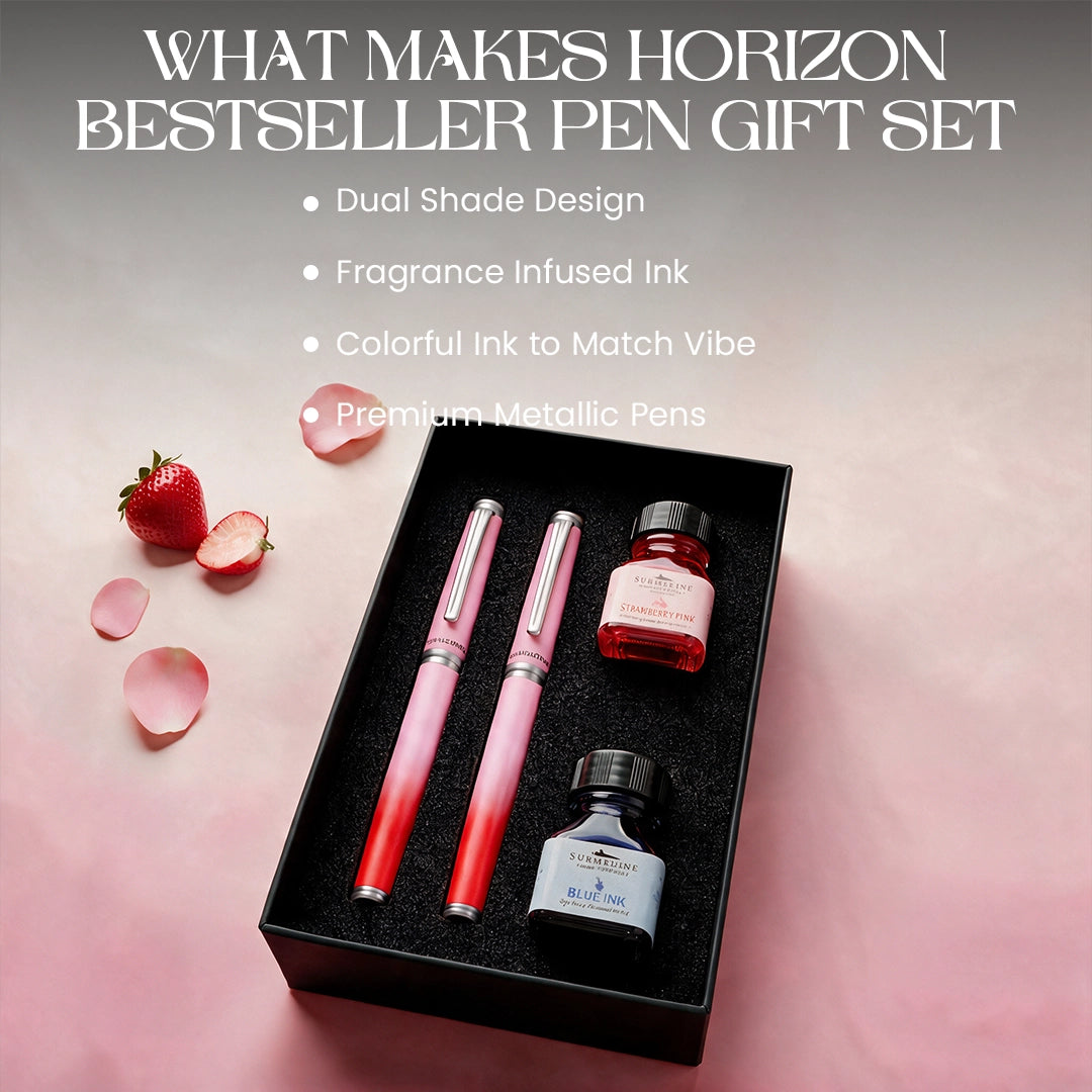 Horizon Dual Shade Fragrance Roller & Fountain Pen Set - Lemon Green