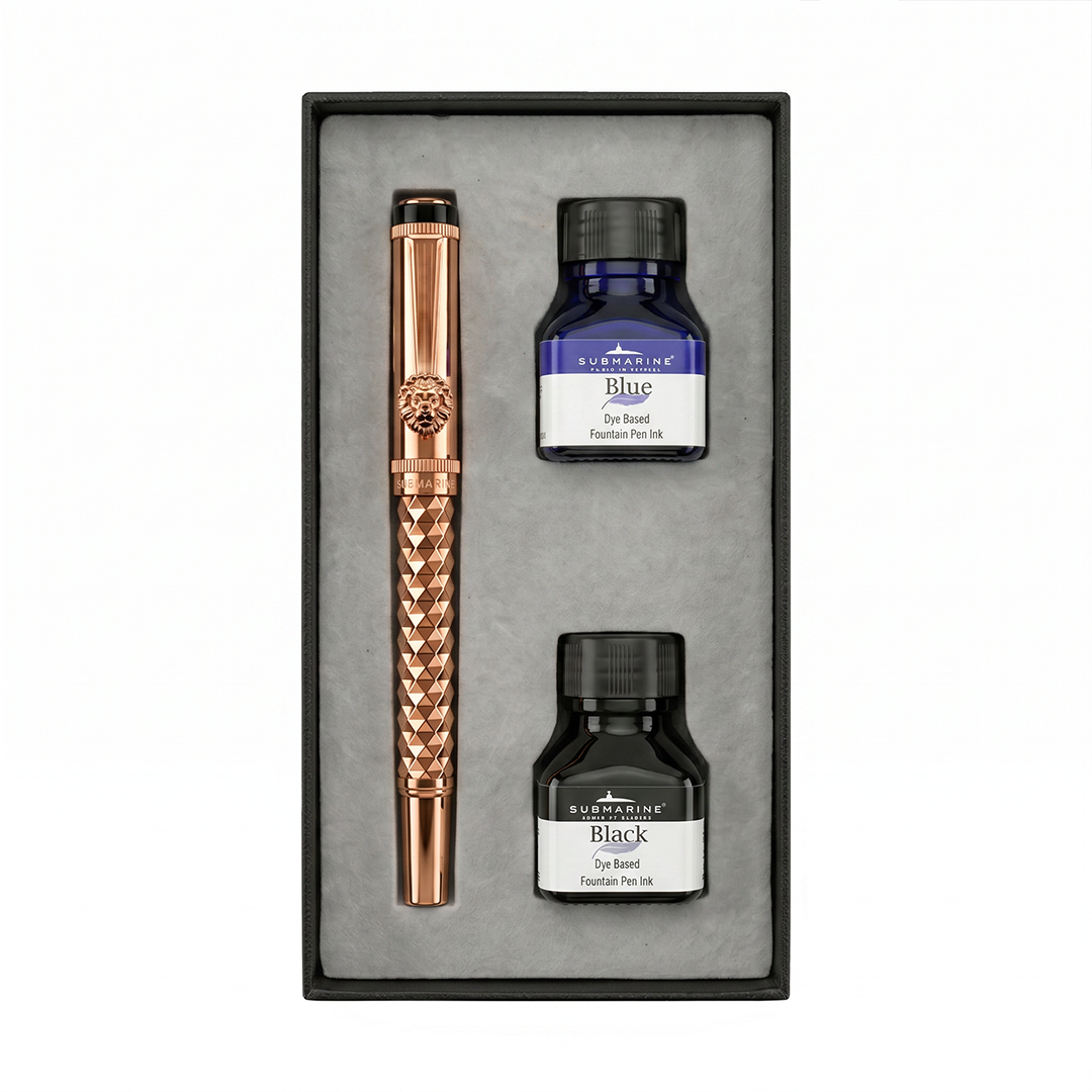 Royal Edition Lion Metal Fountain Pen - Set of 3 - Rose Gold