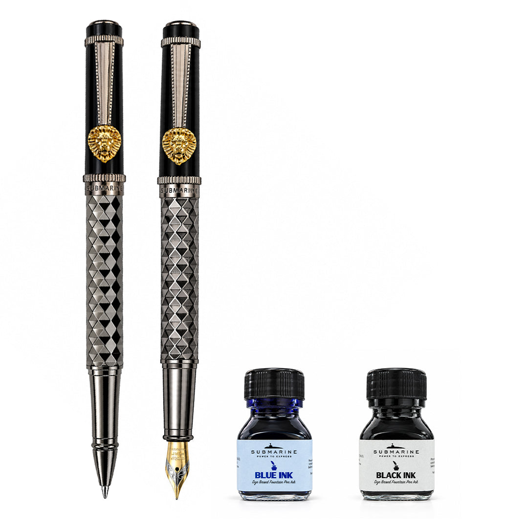 Royal Edition Lion Metal Roller & Fountain Pen Set - Limited Edition