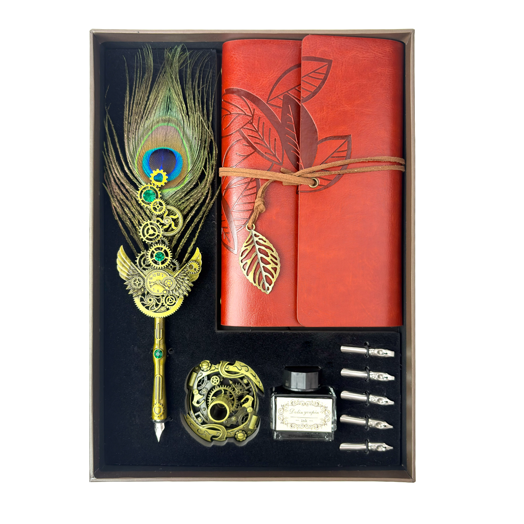 Peacock Feather Pen & Diary Set