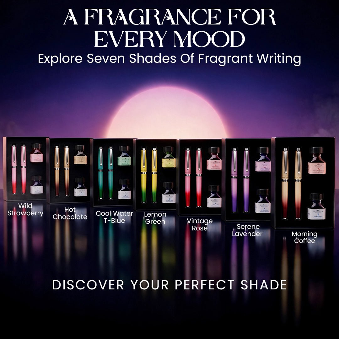 Horizon Dual Shade Fragrance Roller & Fountain Pen Set - Lemon Green