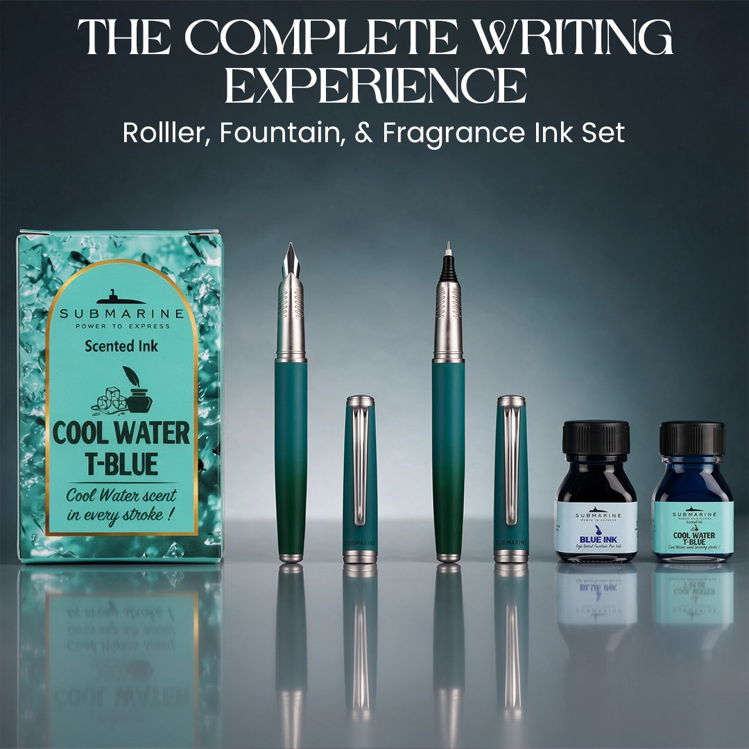 Horizon Dual Shade Fragrance Roller & Fountain Pen Set - Lemon Green