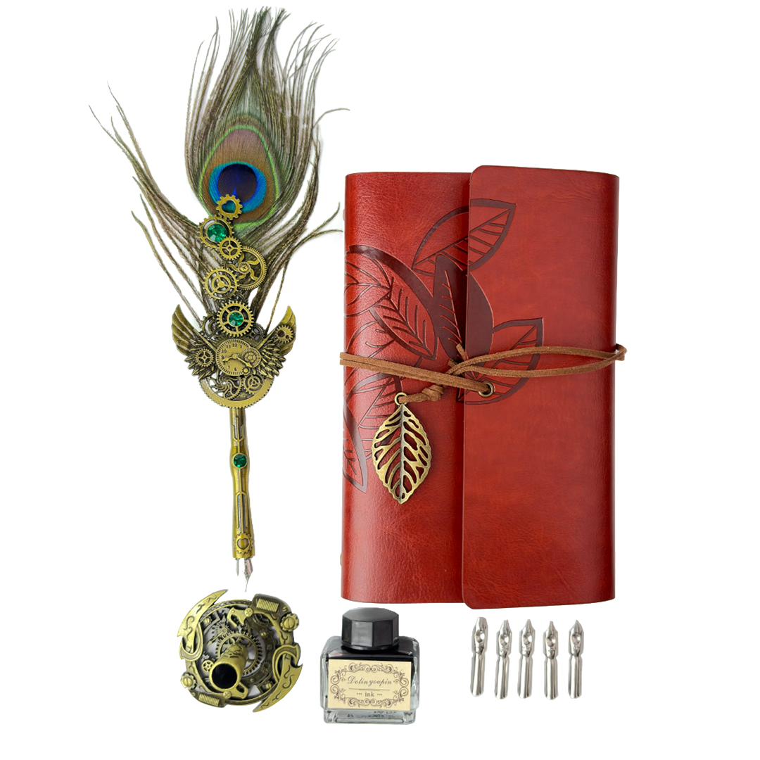 Peacock Feather Pen & Diary Set