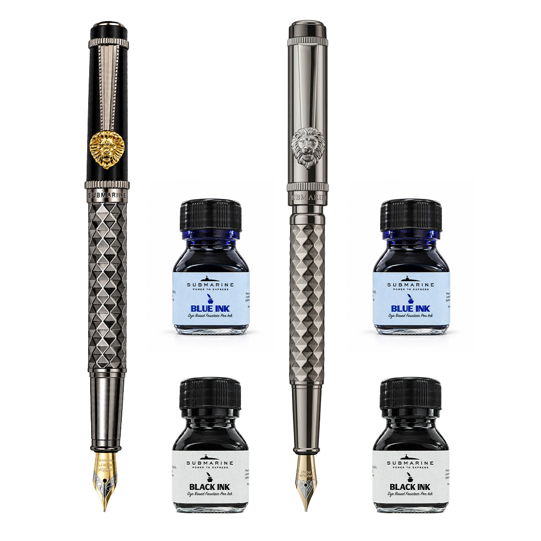 Royal Edition Lion Metal Fountain Pen - Set of 2 - Gun Metal & Limited Edition