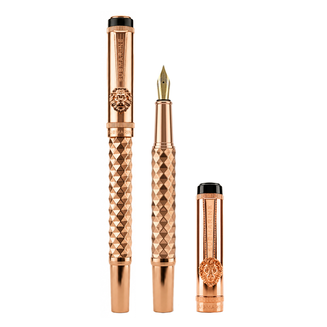 Royal Edition Lion Metal Fountain Pen - Set of 3 - Rose Gold