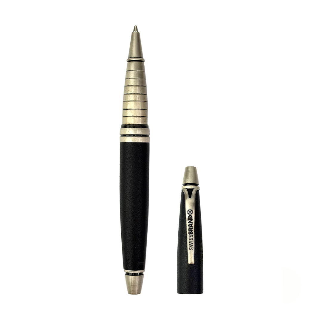 SWISSBRAND Vivid 2532 Matte black chrome Ballpoint Pen with chrome trim