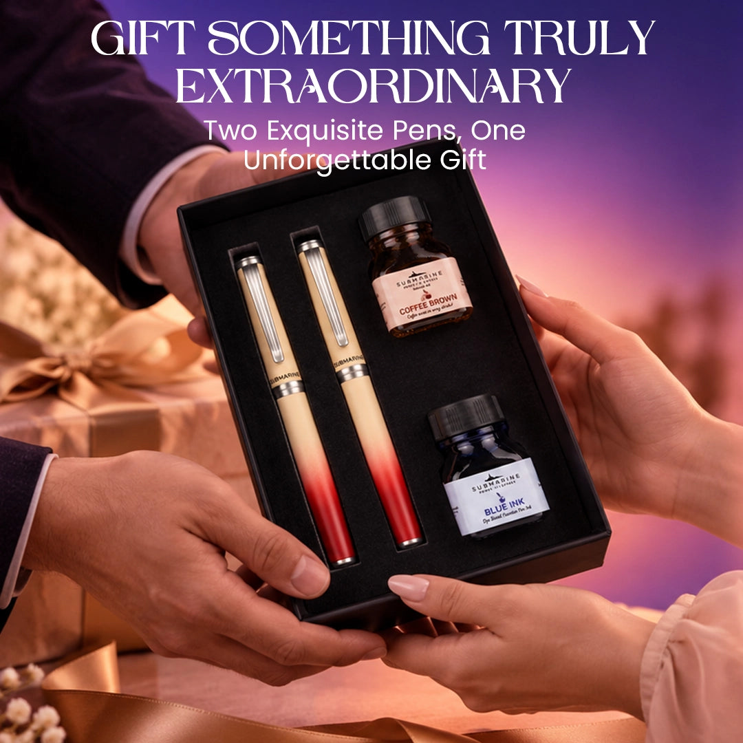 Horizon Dual Shade Fragrance Roller & Fountain Pen Set - Lemon Green