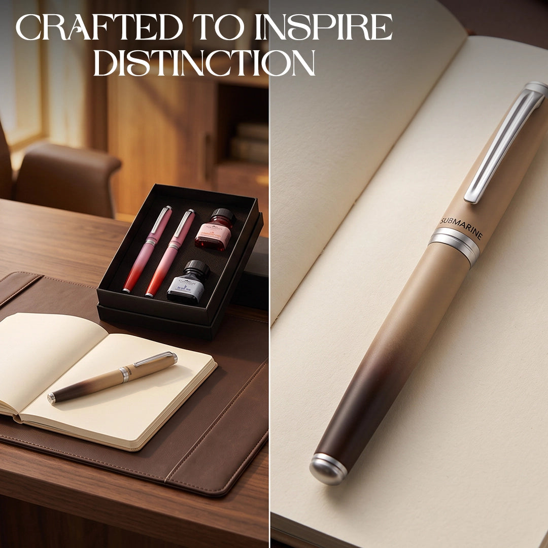Horizon Dual Shade Fragrance Roller & Fountain Pen Set - Lemon Green