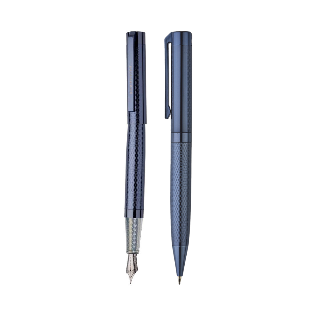 Blue Plate Fountain and Ball Pen Set