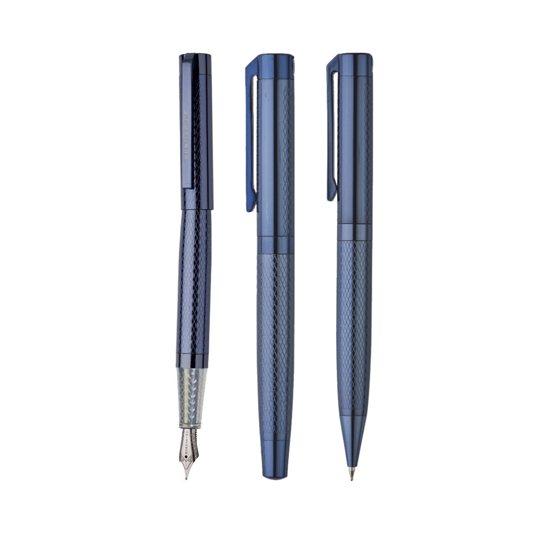 Blue Plate Fountain, Roller and Ball Pen Set