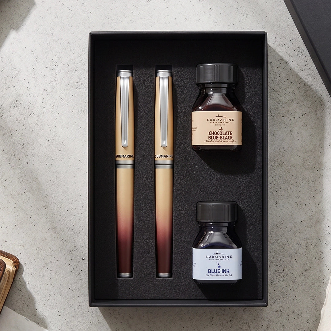 Horizon Dual Shade Fragrance Roller & Fountain Pen Set - Lemon Green