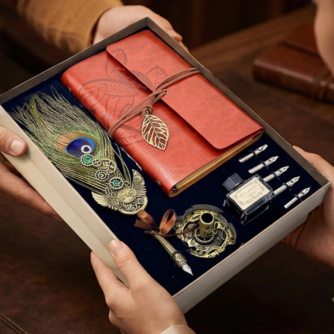 Peacock Feather Pen & Diary Set