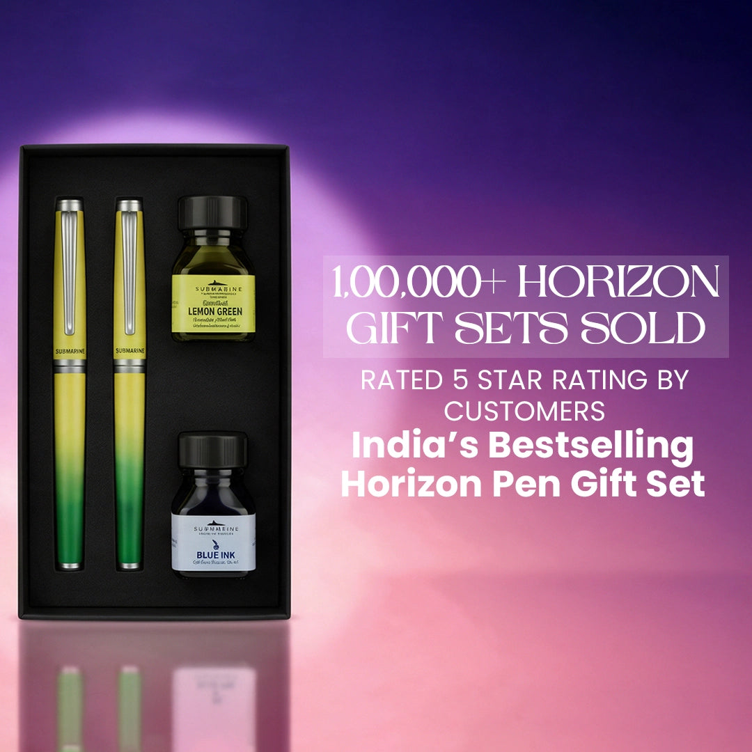 Horizon Dual Shade Fragrance Roller & Fountain Pen Set - Lemon Green