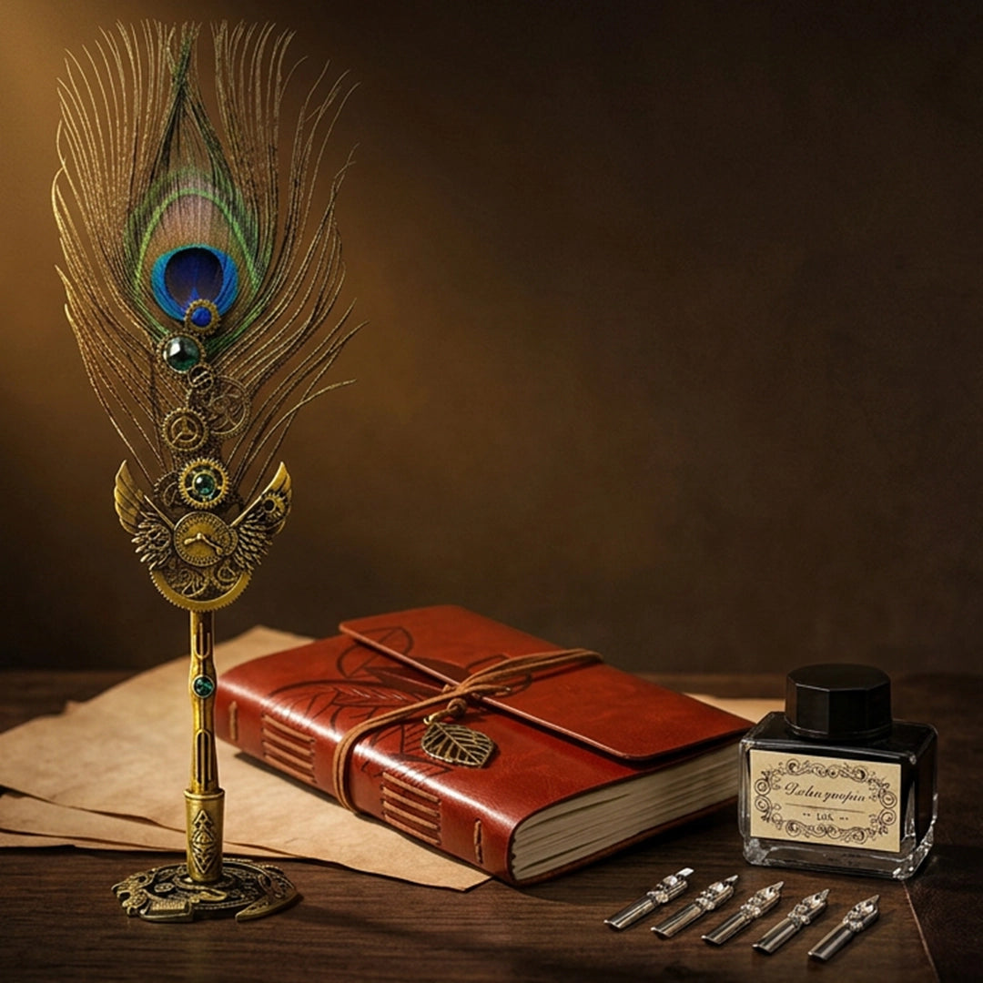 Peacock Feather Pen & Diary Set