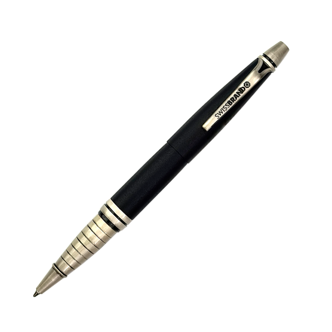SWISSBRAND Vivid 2532 Matte black chrome Ballpoint Pen with chrome trim