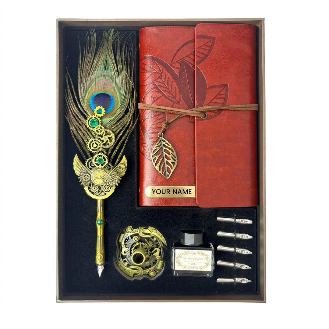 Peacock Feather Pen & Diary Set