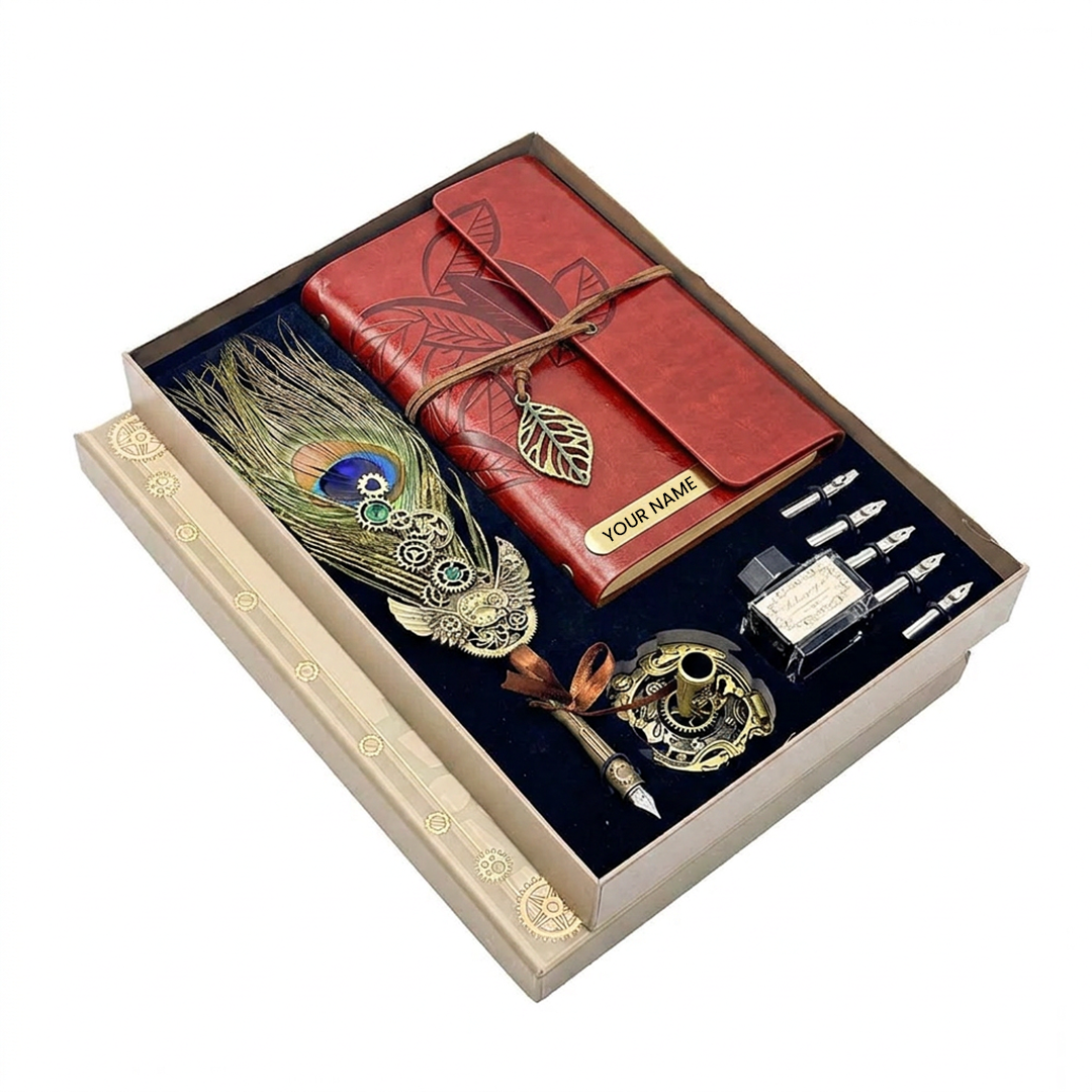Peacock Feather Pen & Diary Set