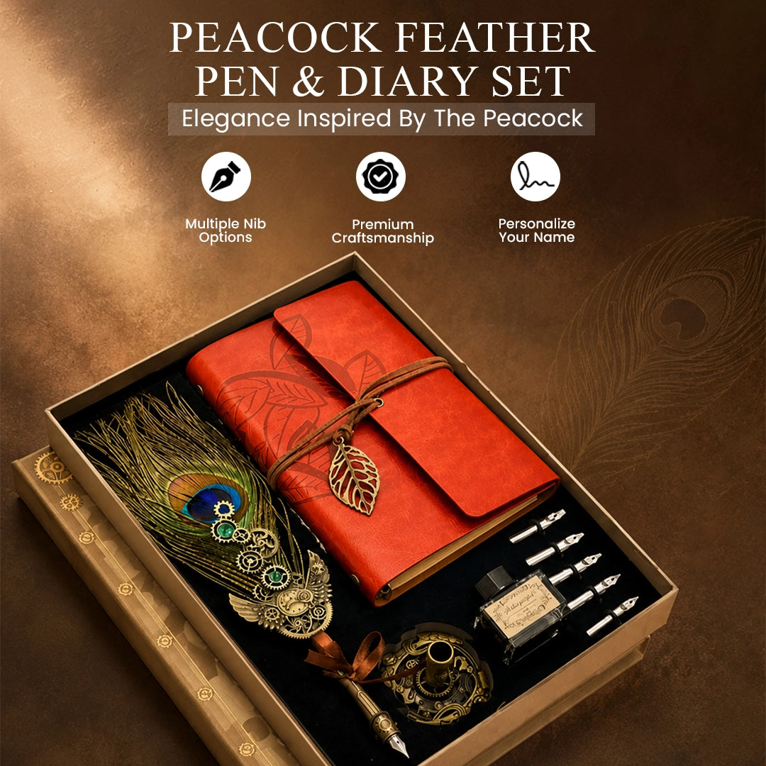Peacock Feather Pen & Diary Set