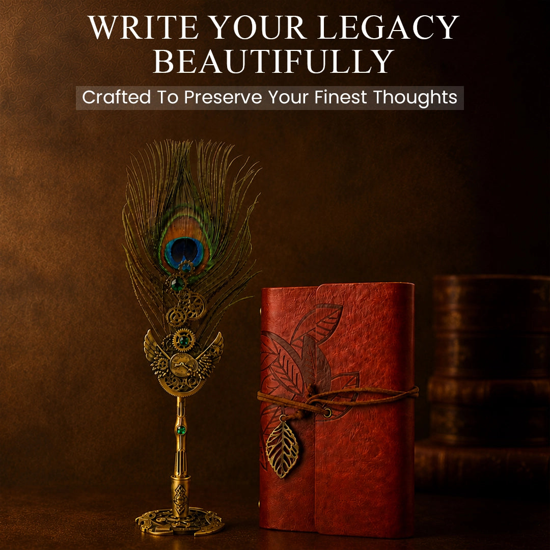 Peacock Feather Pen & Diary Set