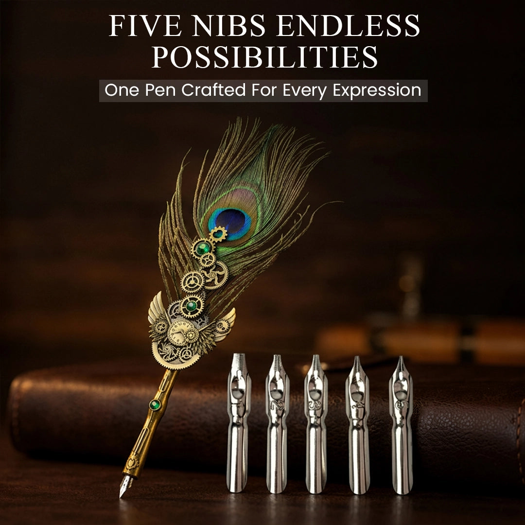 Peacock Feather Pen & Diary Set