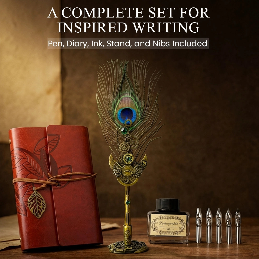 Peacock Feather Pen & Diary Set