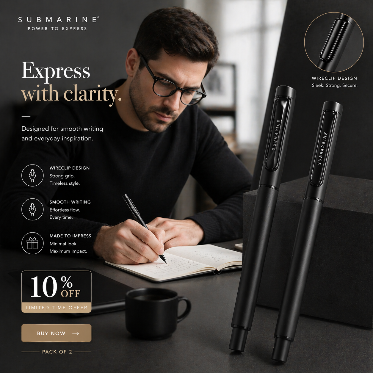 Wireclip Metal Roller and Ball Pen Set
