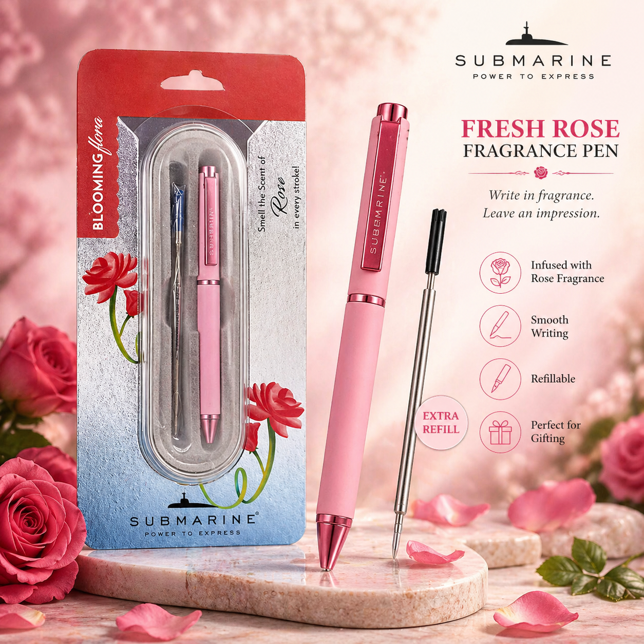 Bloomingflora Fresh Rose Fragrance Ball Pen