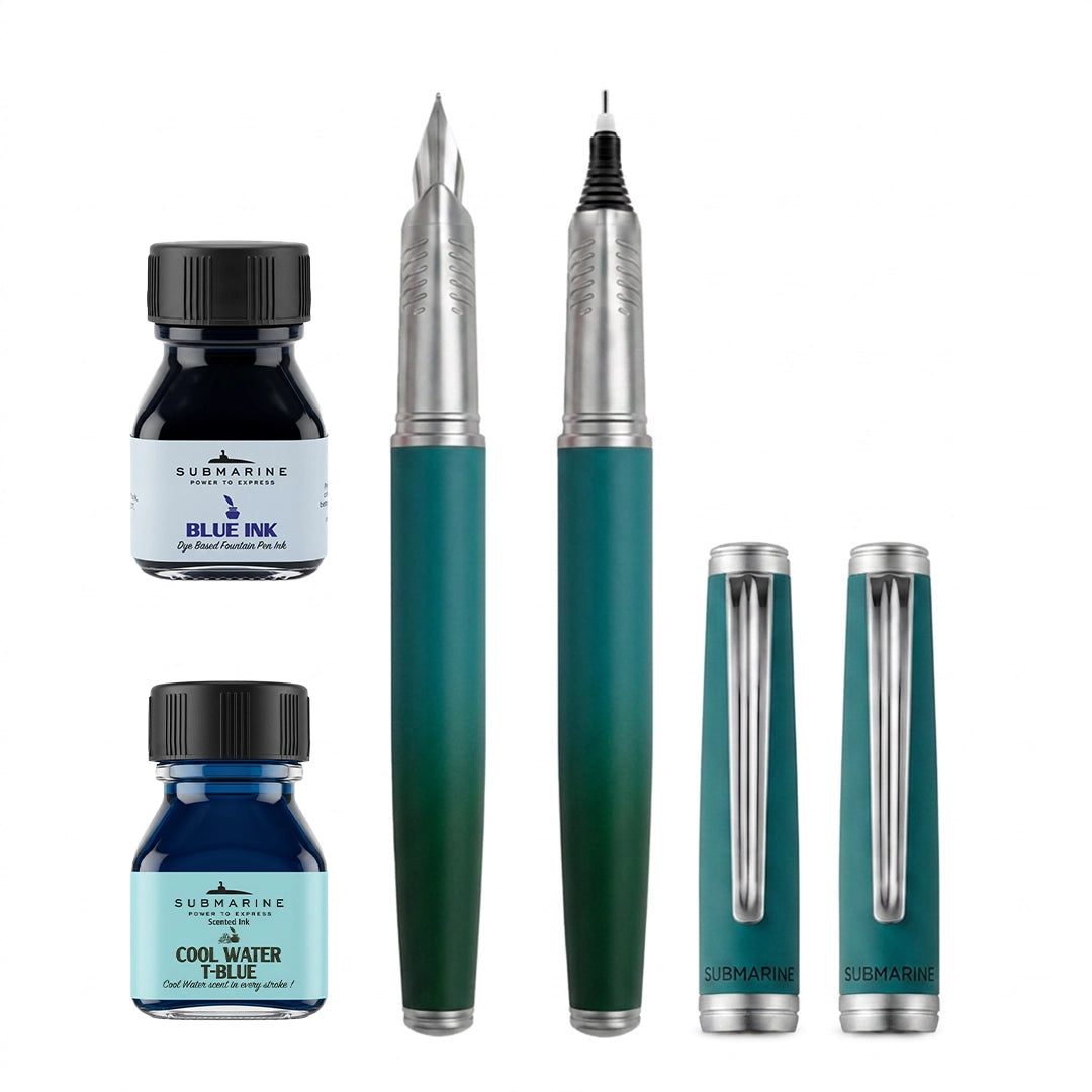 Horizon Dual Shade Fragrance Roller & Fountain Pen Set - Cool Water T-Blue