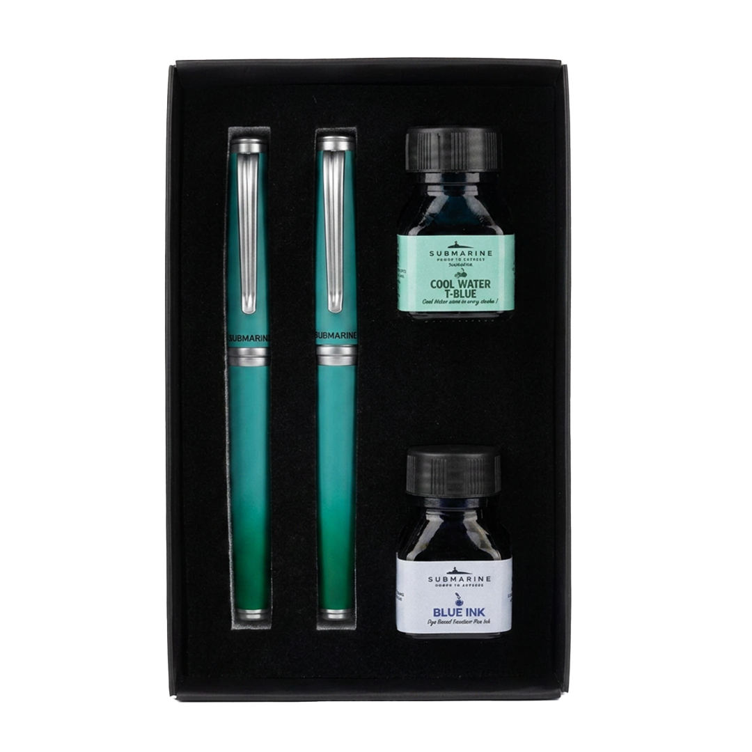 Horizon Dual Shade Fragrance Roller & Fountain Pen Set - Cool Water Teal Blue