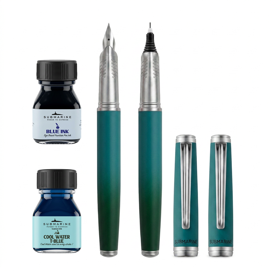 Horizon Dual Shade Fragrance Roller & Fountain Pen Set - Cool Water Teal Blue
